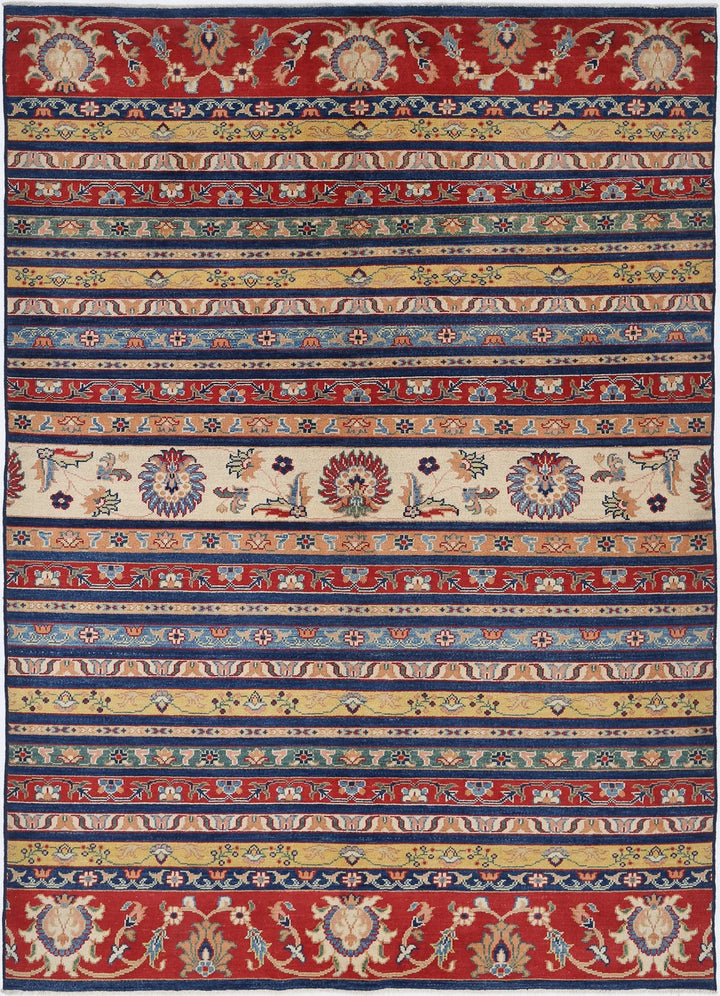 Blue Afghan Ziegler Rug 6' 7" x 9' 2" Hand-Knotted | No. AT94351