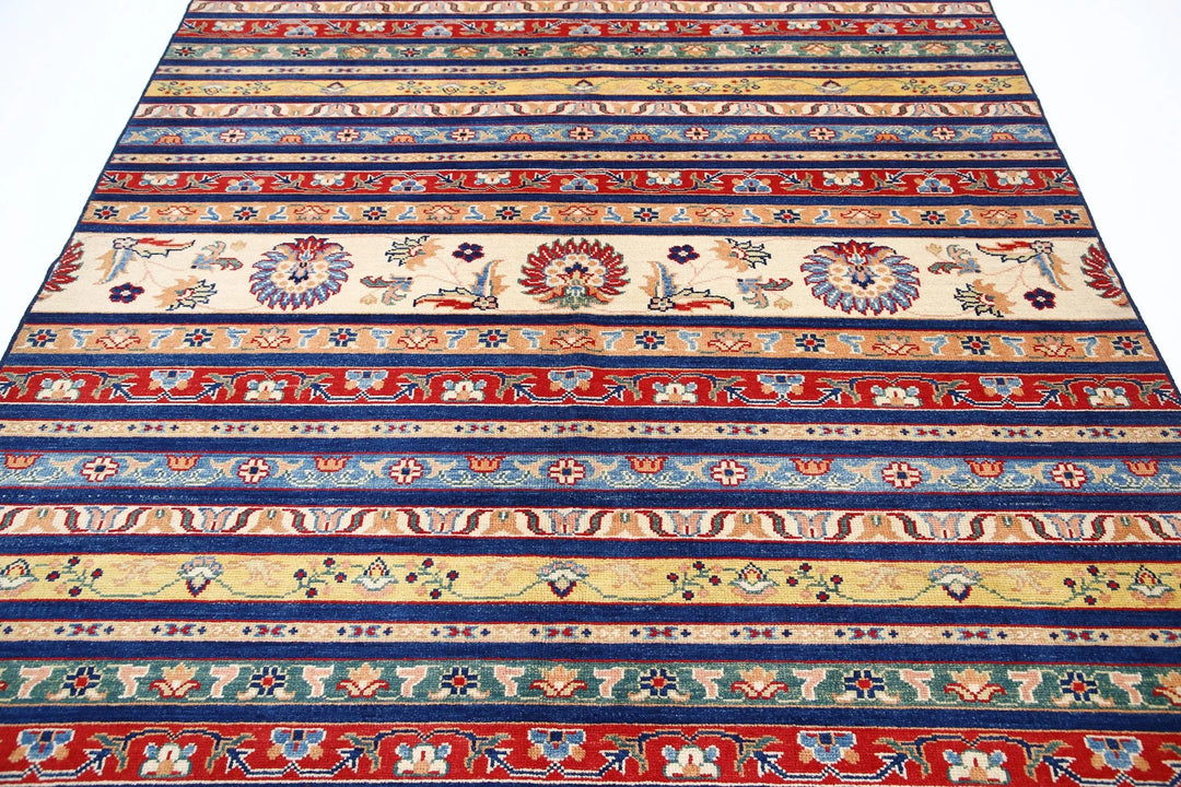 Blue Afghan Ziegler Rug 6' 7" x 9' 2" Hand-Knotted | No. AT94351