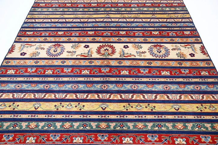 Blue Afghan Ziegler Rug 6' 7" x 9' 2" Hand-Knotted | No. AT94351