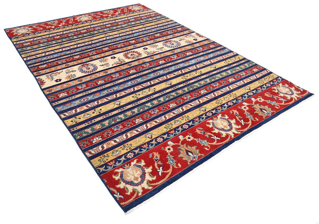 Blue Afghan Ziegler Rug 6' 7" x 9' 2" Hand-Knotted | No. AT94351