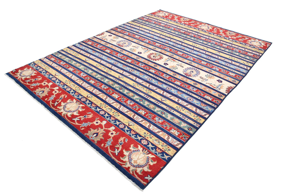 Blue Afghan Ziegler Rug 6' 7" x 9' 2" Hand-Knotted | No. AT94351