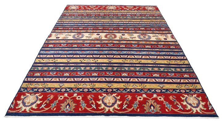 Blue Afghan Ziegler Rug 6' 7" x 9' 2" Hand-Knotted | No. AT94351