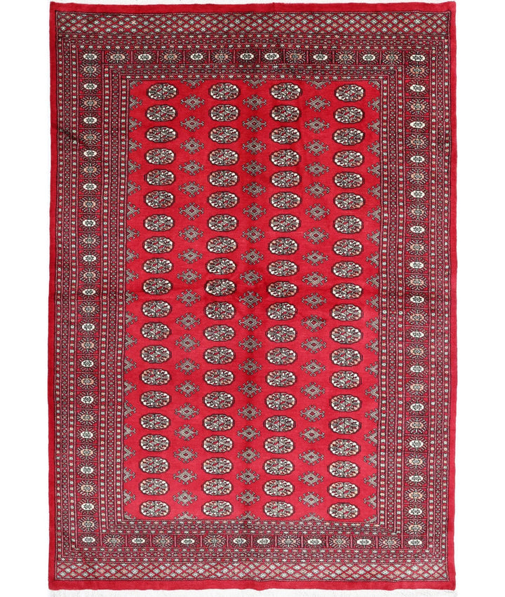 Red Pakistani Bokhara Rug 6' 0" x 8' 10" Hand-Knotted | No. AT944006