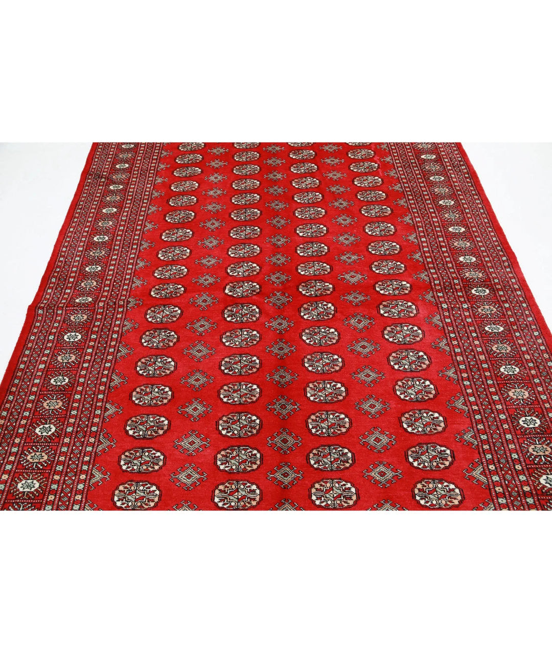 Red Pakistani Bokhara Rug 6' 0" x 8' 10" Hand-Knotted | No. AT944006