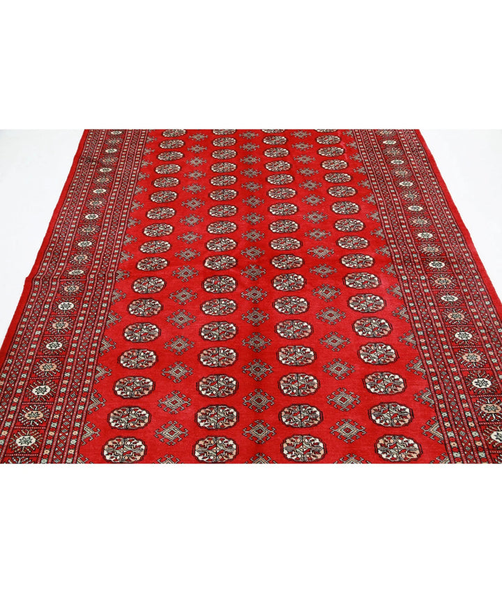 Red Pakistani Bokhara Rug 6' 0" x 8' 10" Hand-Knotted | No. AT944006