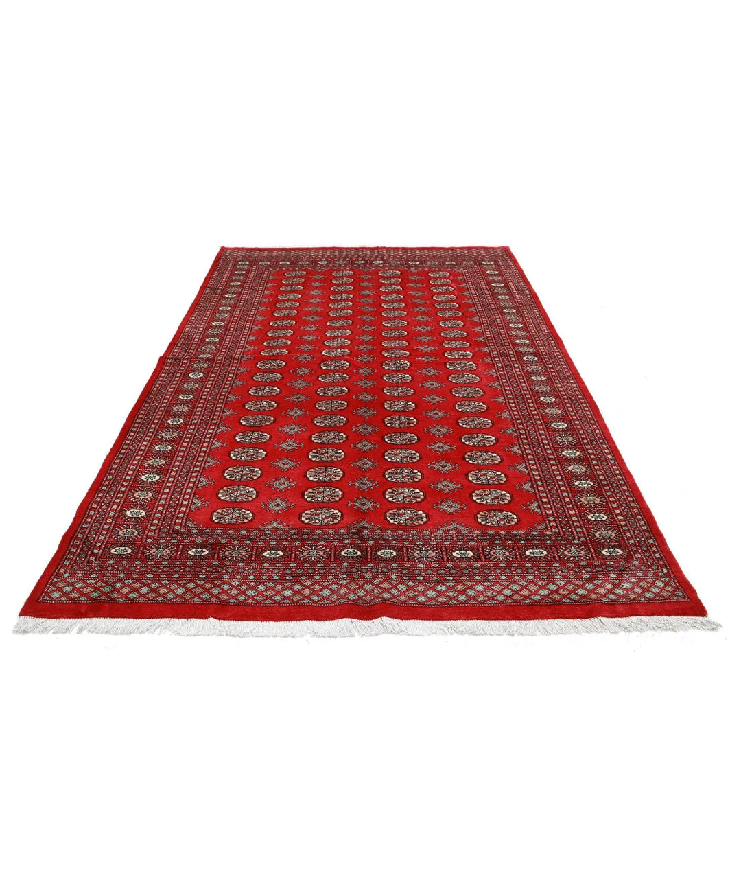 Red Pakistani Bokhara Rug 6' 0" x 8' 10" Hand-Knotted | No. AT944006