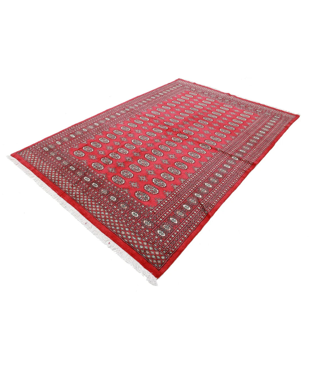 Red Pakistani Bokhara Rug 6' 0" x 8' 10" Hand-Knotted | No. AT944006