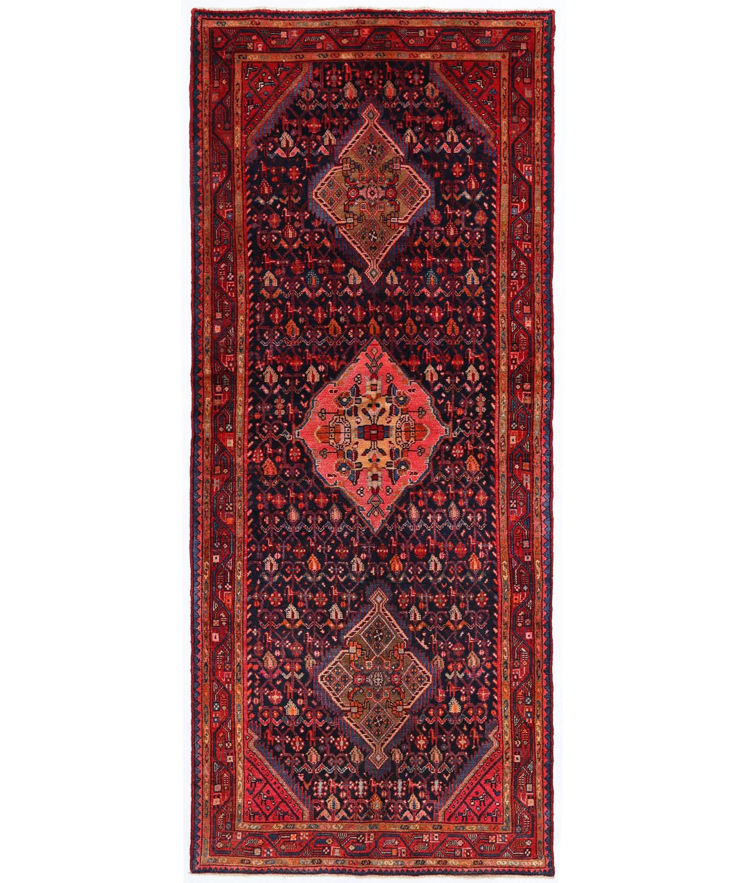 Persian Hamadan Runner Rug 4' 3" x 10' 1" Hand-Knotted | No. AT94409