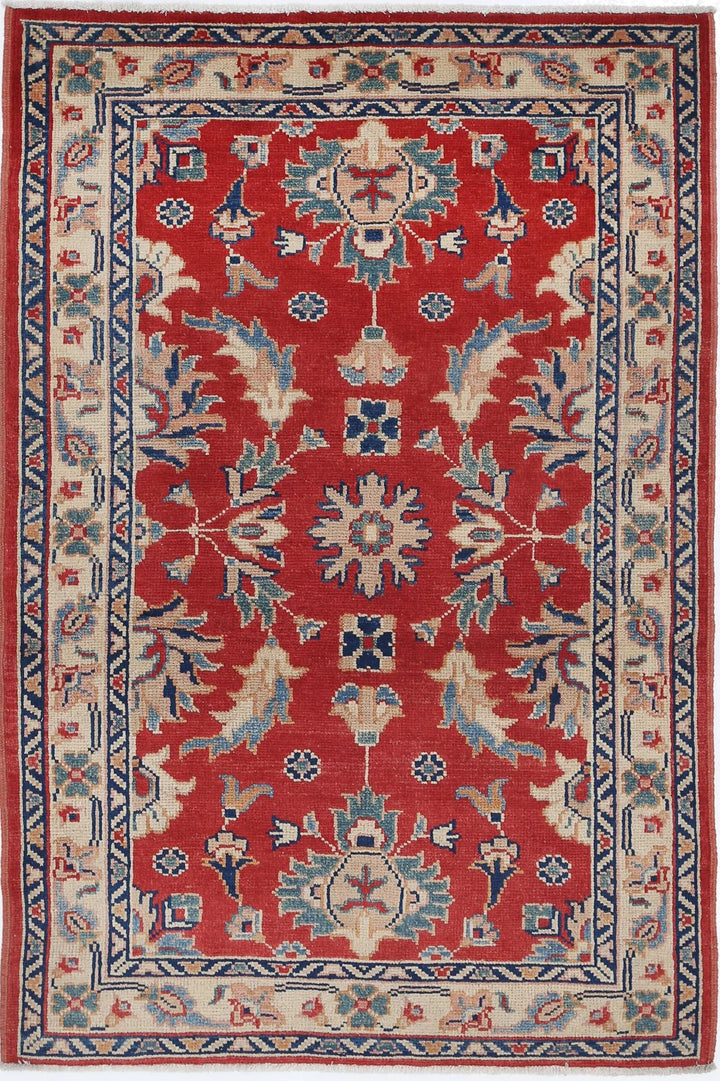 Red Afghan Oriental Rug 3' 1" x 4' 8" Hand-Knotted