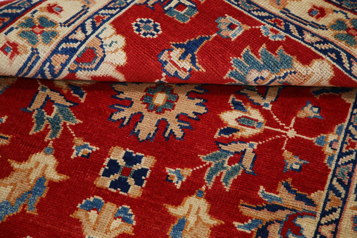Red Afghan Oriental Rug 3' 1" x 4' 8" Hand-Knotted detail