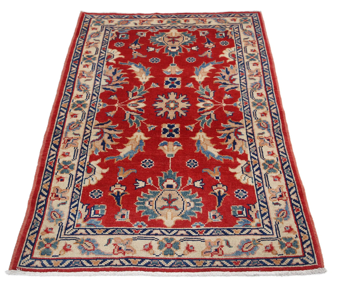 Red Afghan Oriental Rug 3' 1" x 4' 8" Hand-Knotted pattern