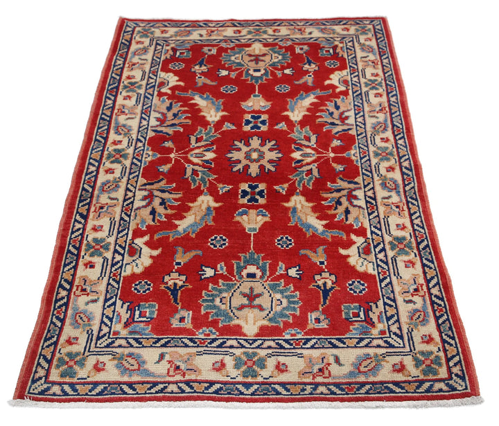 Red Afghan Oriental Rug 3' 1" x 4' 8" Hand-Knotted pattern