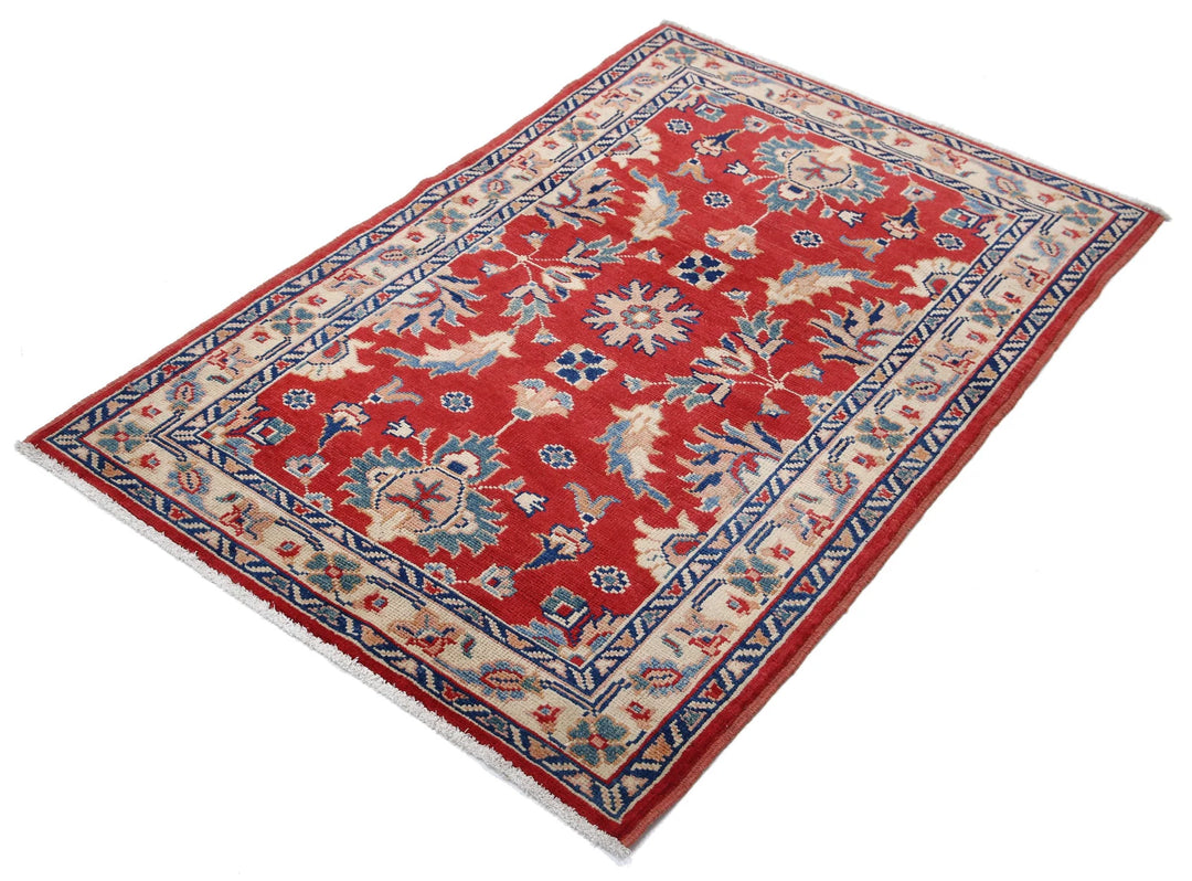 Red Afghan Oriental Rug 3' 1" x 4' 8" Hand-Knotted border