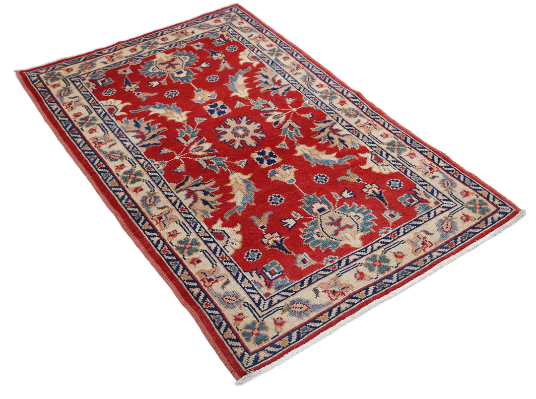 Red Afghan Oriental Rug 3' 1" x 4' 8" Hand-Knotted field