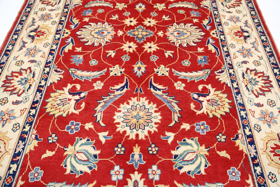 Red Afghan Ziegler Rug 6' 8" x 10' 4" Hand-Knotted | No. AT94521