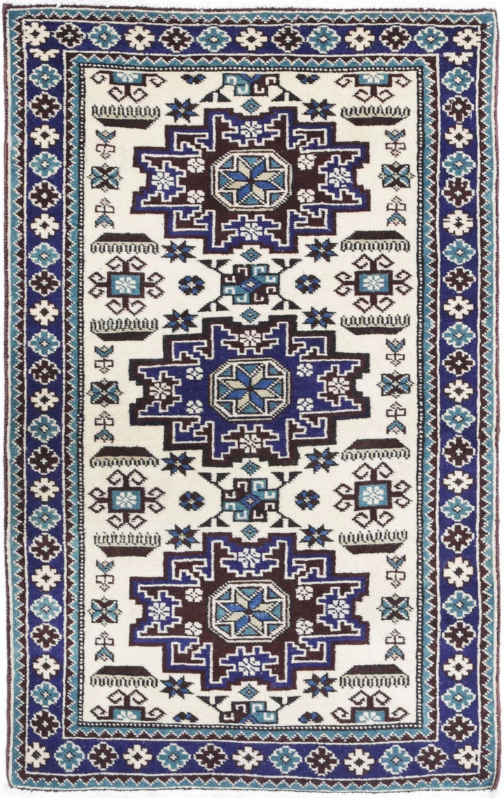 Afghan Kazak Rug 2' 3" x 3' 9" Hand-Knotted | No. AT94598