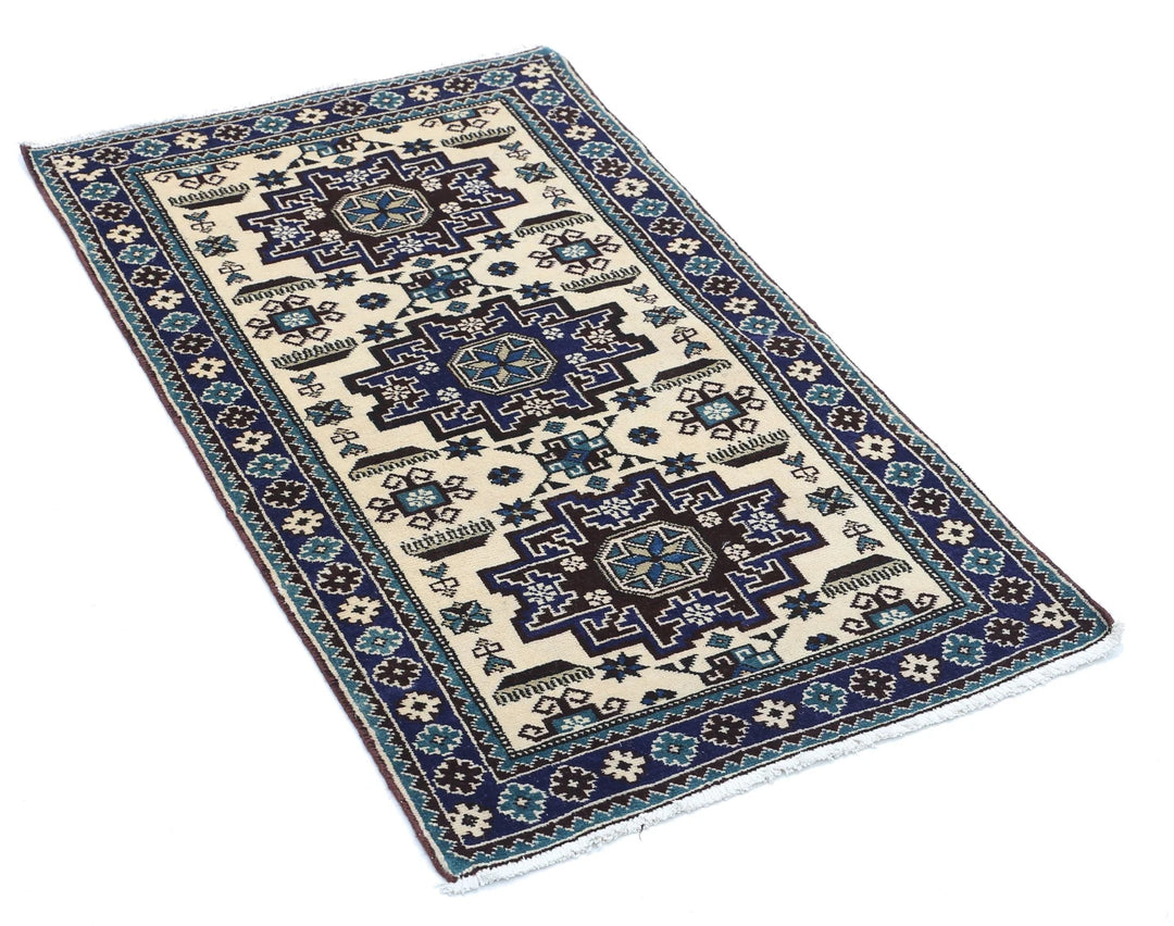 Afghan Kazak Rug 2' 3" x 3' 9" Hand-Knotted | No. AT94598