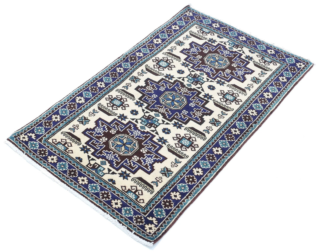 Afghan Kazak Rug 2' 3" x 3' 9" Hand-Knotted | No. AT94598