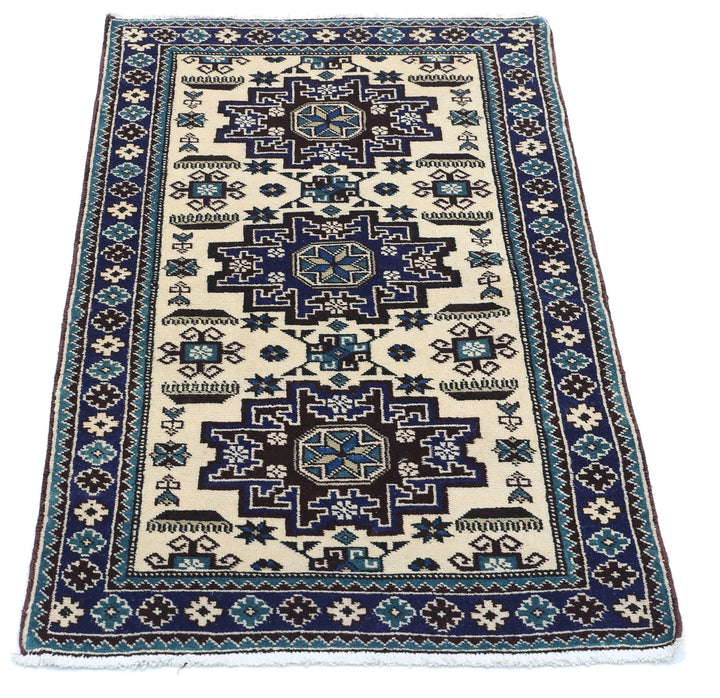 Afghan Kazak Rug 2' 3" x 3' 9" Hand-Knotted | No. AT94598