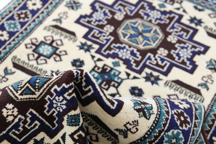 Afghan Kazak Rug 2' 3" x 3' 9" Hand-Knotted | No. AT94598