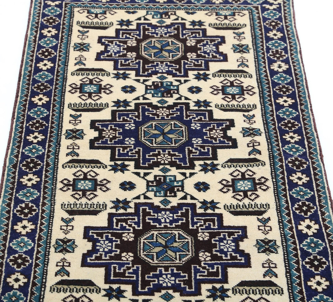 Afghan Kazak Rug 2' 3" x 3' 9" Hand-Knotted | No. AT94598