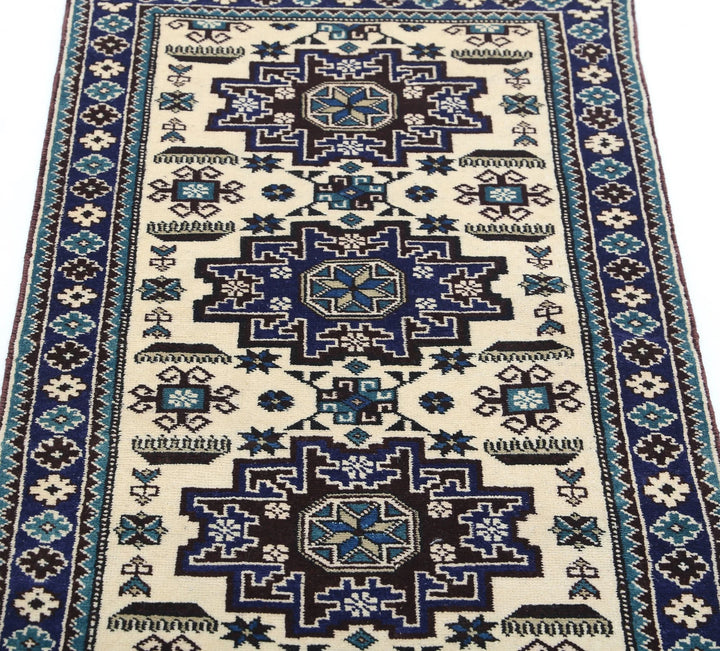 Afghan Kazak Rug 2' 3" x 3' 9" Hand-Knotted | No. AT94598