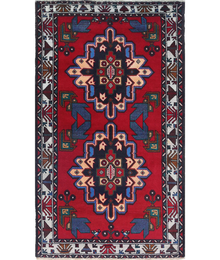Red Afghan Baluchi Rug 2' 9" x 4' 11" Hand-Knotted | No. AT94703