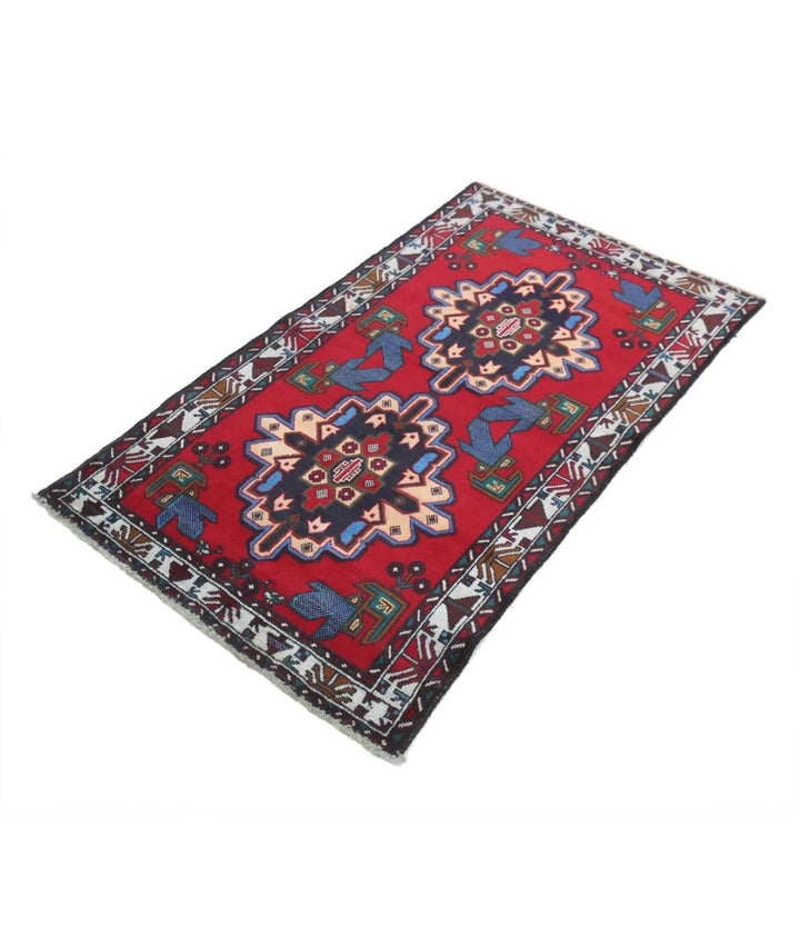 Red Afghan Baluchi Rug 2' 9" x 4' 11" Hand-Knotted | No. AT94703