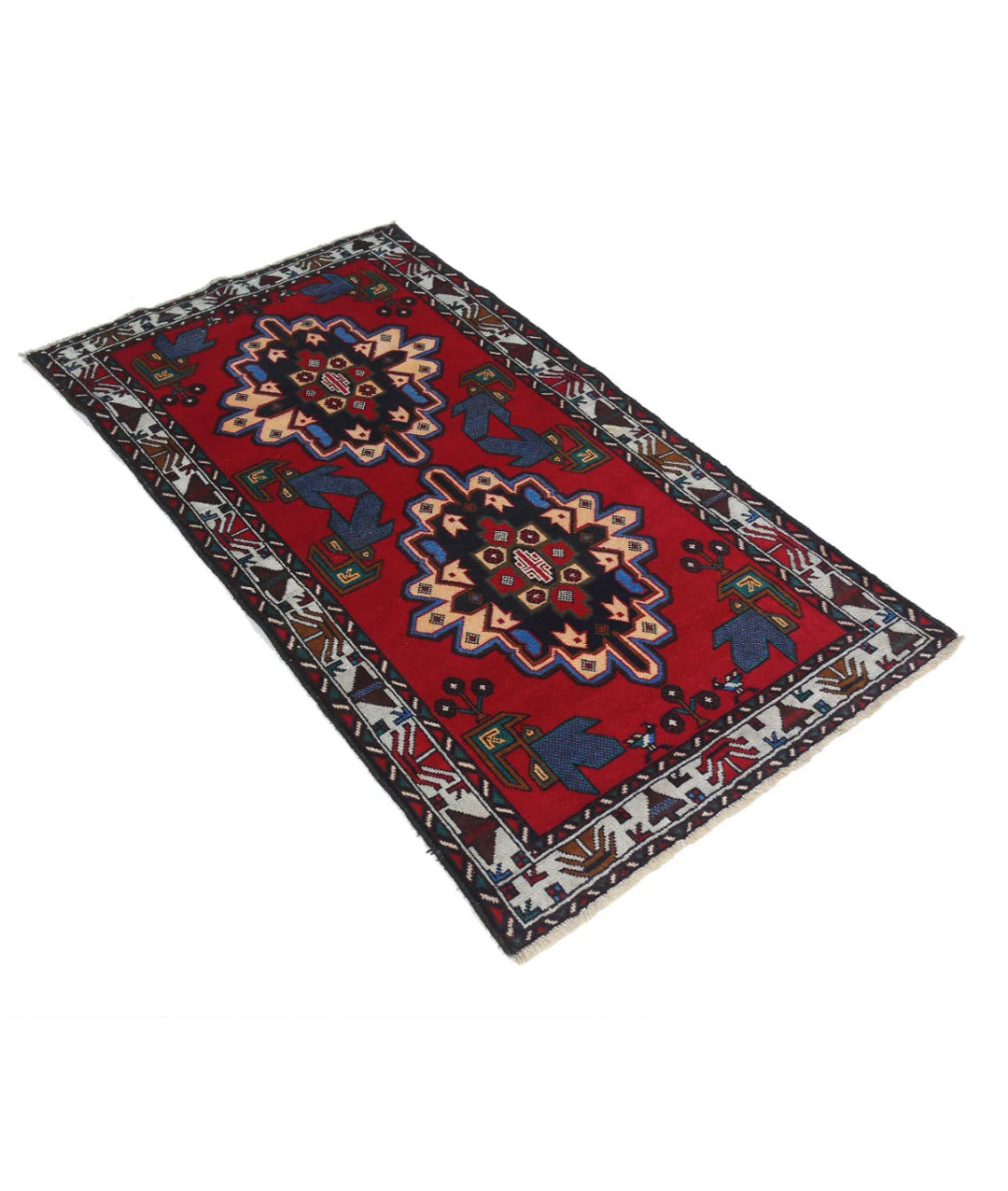 Red Afghan Baluchi Rug 2' 9" x 4' 11" Hand-Knotted | No. AT94703