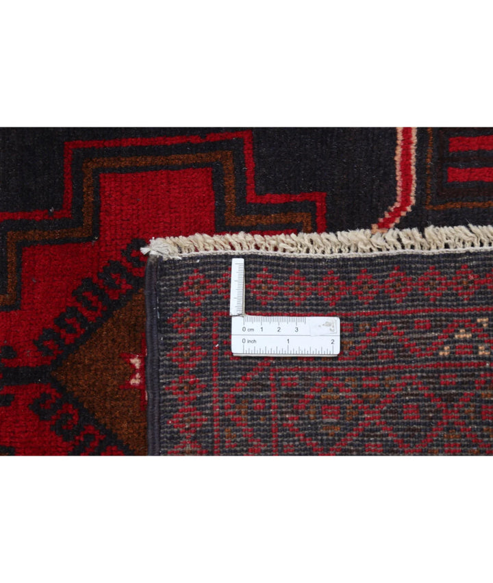 Red Afghan Baluchi Rug 3' 0" x 4' 11" Hand-Knotted | No. AT95081