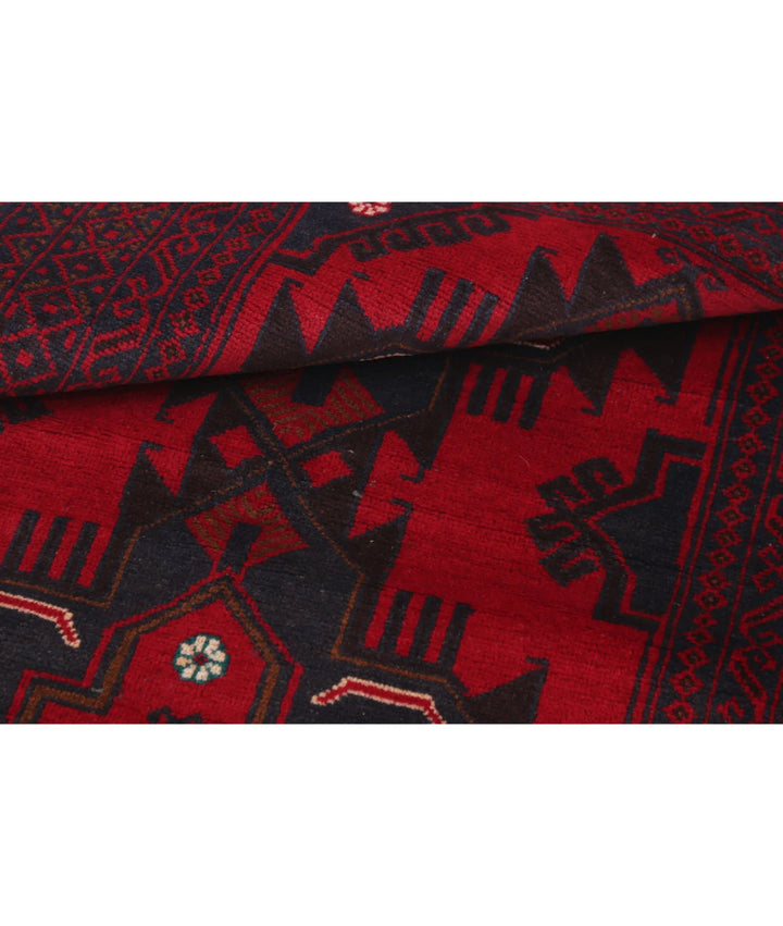 Red Afghan Baluchi Rug 3' 0" x 4' 11" Hand-Knotted | No. AT95081