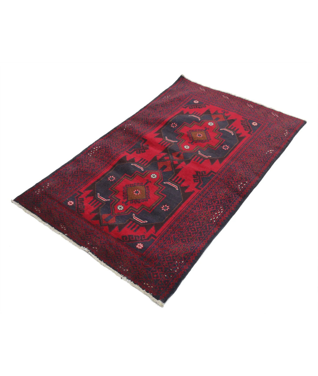 Red Afghan Baluchi Rug 3' 0" x 4' 11" Hand-Knotted | No. AT95081