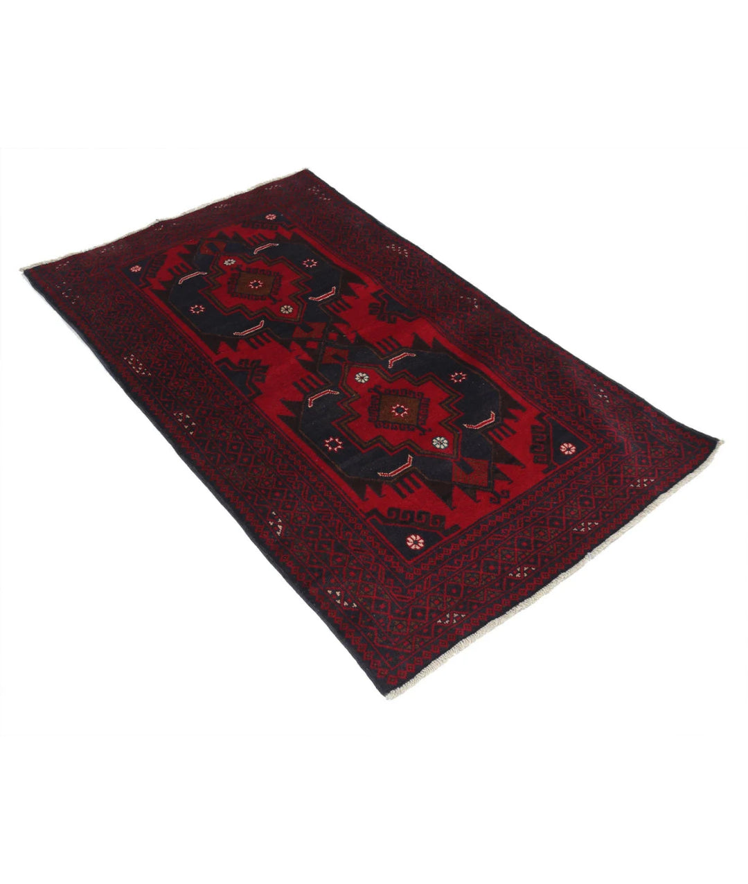 Red Afghan Baluchi Rug 3' 0" x 4' 11" Hand-Knotted | No. AT95081