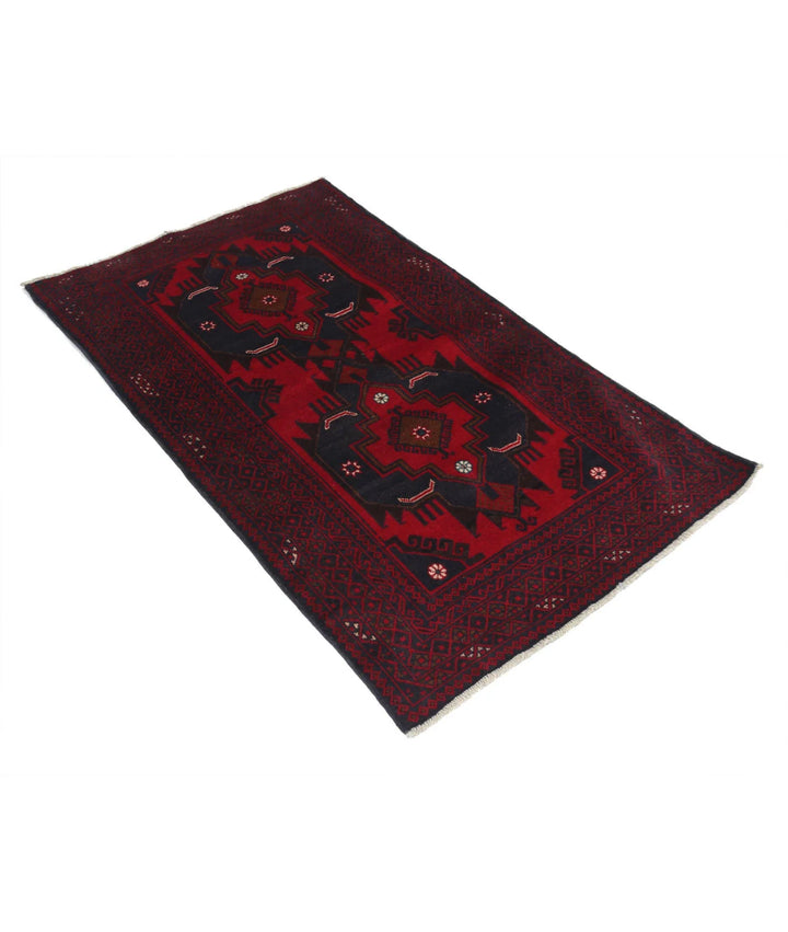 Red Afghan Baluchi Rug 3' 0" x 4' 11" Hand-Knotted | No. AT95081