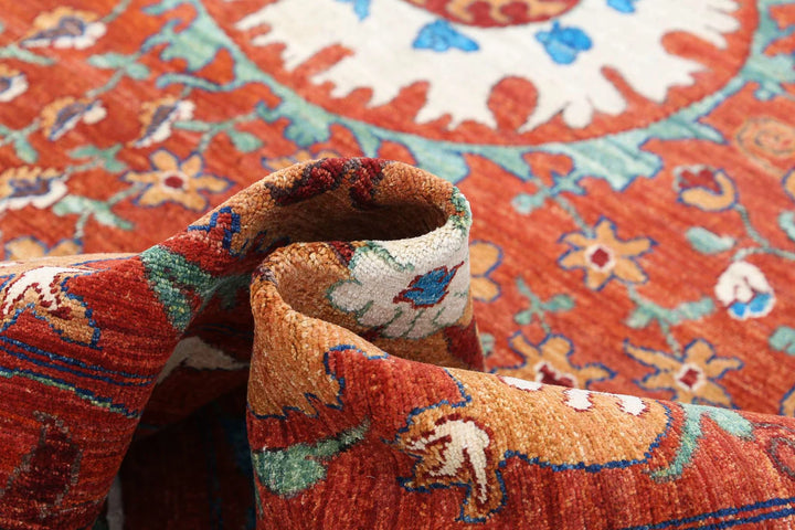 Afghan Suzani Rug 9' 1" x 10' 8" Hand-Knotted | No. AT95781