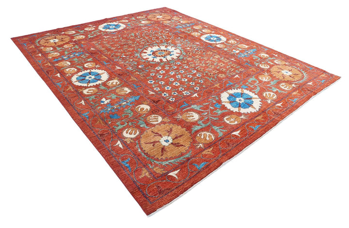 Afghan Suzani Rug 9' 1" x 10' 8" Hand-Knotted | No. AT95781