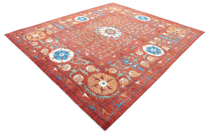 Afghan Suzani Rug 9' 1" x 10' 8" Hand-Knotted | No. AT95781