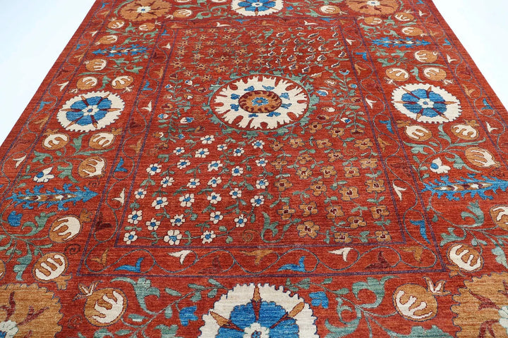 Afghan Suzani Rug 9' 1" x 10' 8" Hand-Knotted | No. AT95781