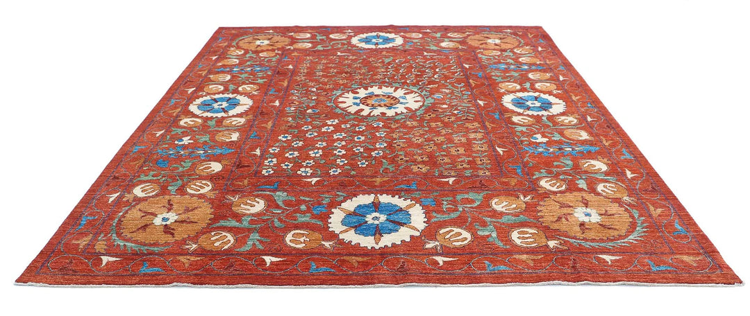 Afghan Suzani Rug 9' 1" x 10' 8" Hand-Knotted | No. AT95781
