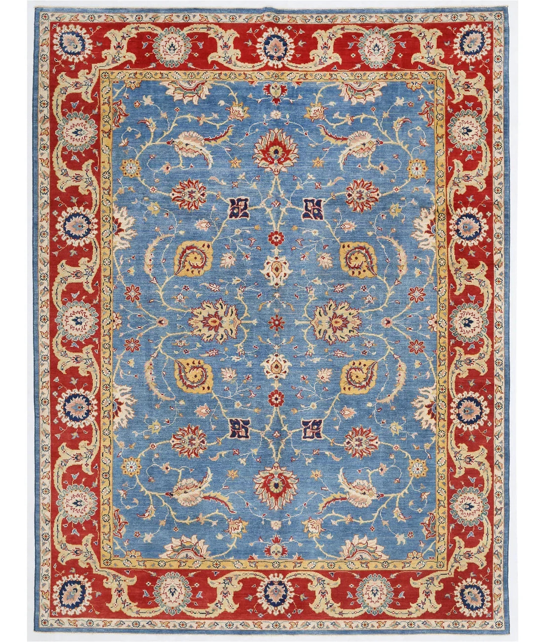 Blue Afghan Ziegler Rug 9' 0" x 11' 10" Hand-Knotted | No. AT95940