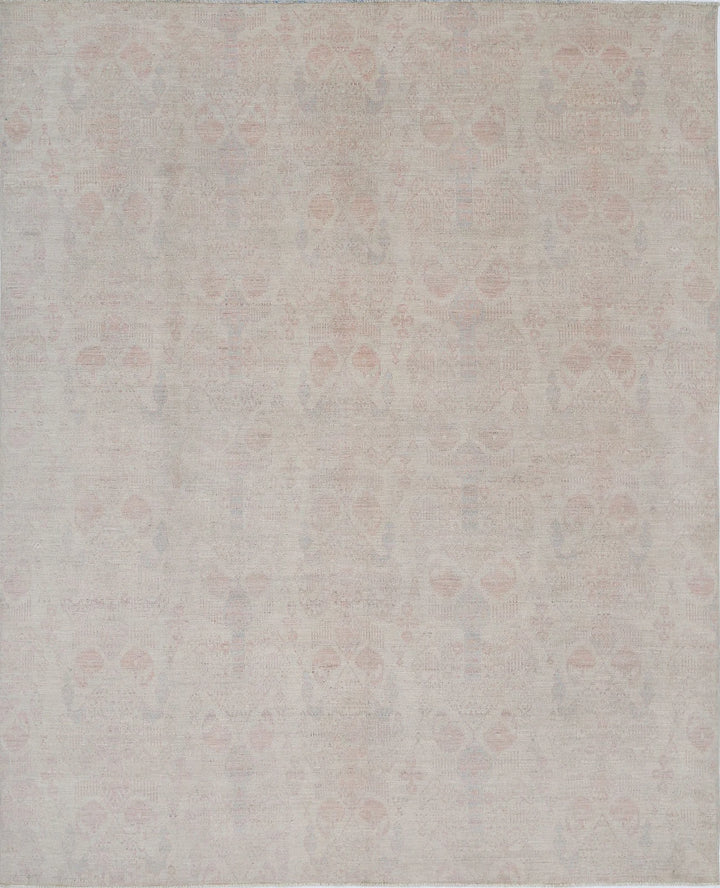 Ivory Afghan Ikat Rug 8' 0" x 9' 9" Hand-Knotted | No. AT96290