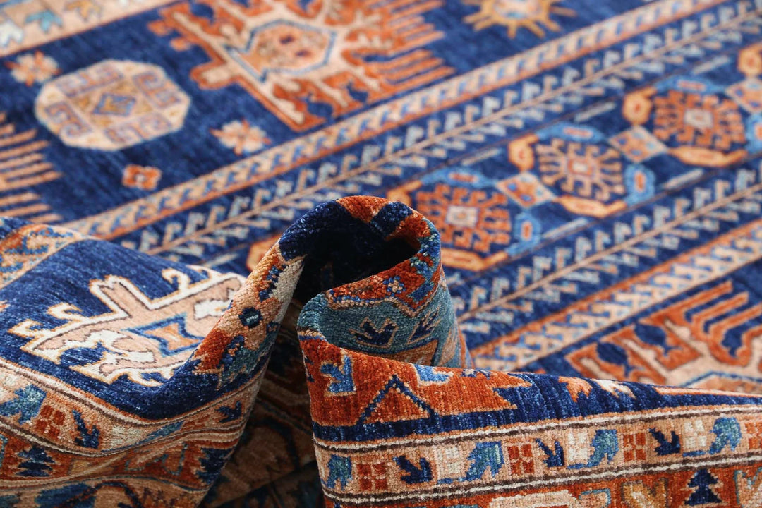 Afghan Nomadic Caucasian Humna Rug 8' 1" x 10' 0" Hand-Knotted | No. AT96378