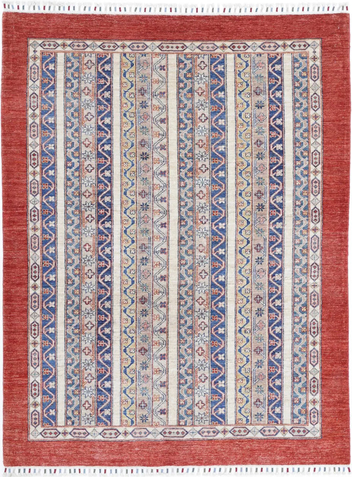 Red Afghan Oriental Rug 4' 9" x 6' 6" Hand-Knotted | No. AT96393
