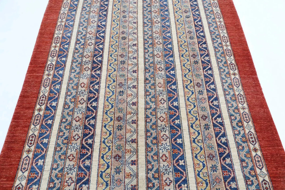 Red Afghan Oriental Rug 4' 9" x 6' 6" Hand-Knotted | No. AT96393