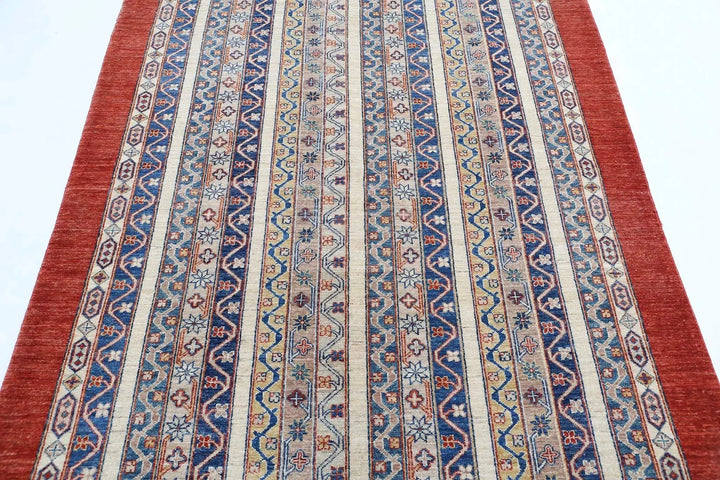 Red Afghan Oriental Rug 4' 9" x 6' 6" Hand-Knotted | No. AT96393