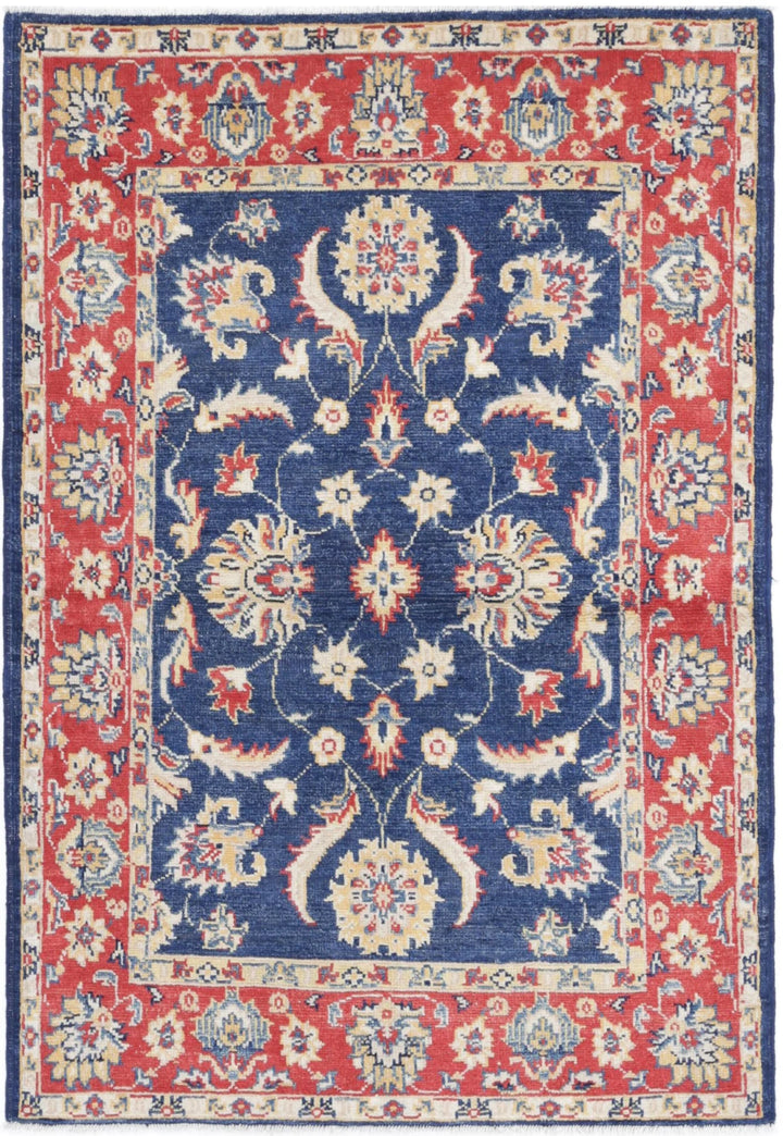 Blue Afghan Oriental Rug 3' 3" x 4' 10" Hand-Knotted