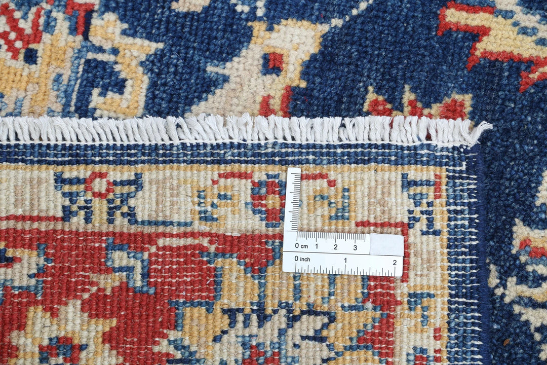 Blue Afghan Oriental Rug 3' 3" x 4' 10" Hand-Knotted close-up