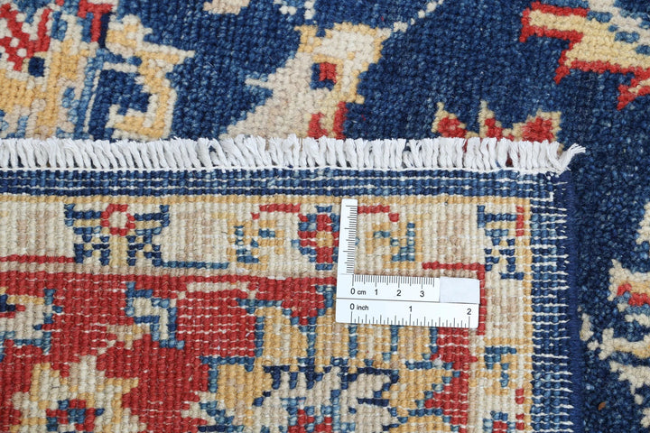 Blue Afghan Oriental Rug 3' 3" x 4' 10" Hand-Knotted close-up