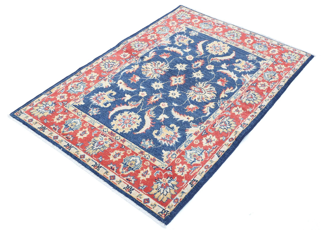 Blue Afghan Oriental Rug 3' 3" x 4' 10" Hand-Knotted pattern