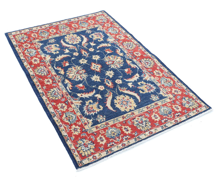 Blue Afghan Oriental Rug 3' 3" x 4' 10" Hand-Knotted field